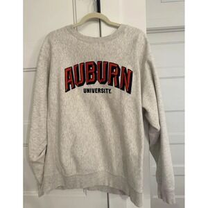Auburn University Reverse Weave Sweatshirt Heather Gray Navy Orange L Pullover
